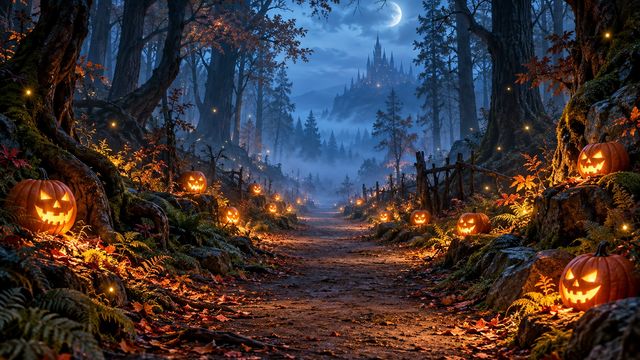 Pumpkin Forest Path — free Teams background